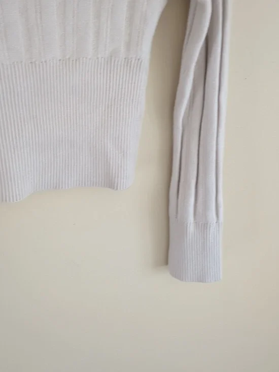 Small Pink Rose Ribbed Oatmeal Long Sleeve Cardigan - Picture 10 of 13